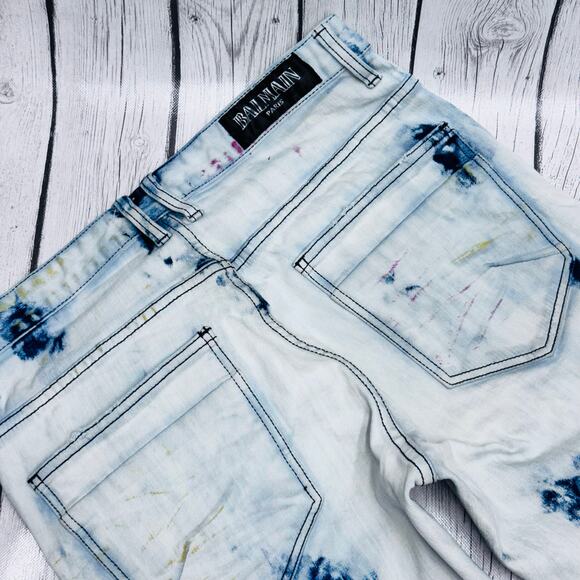 Men’s Balmain Splash Paint Moto Jeans Size 32x30 - Picture 6 of 9